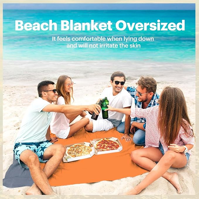 EASYFUN Beach Blanket Sandproof Oversized, 79''×83'' Extra Large Beach Mat, Portable Picnic Mat for Travel Camping Hiking, Lightweight Beach Essentials Family Water Resistant Mat Nylon 210T