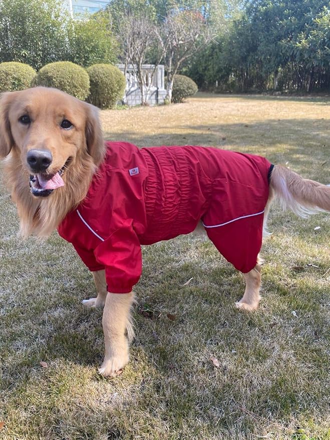 Dogs Waterproof Jacket, Lightweight Waterproof Jacket Reflective Safety Dog Raincoat Windproof Snow-Proof Dog Vest for Small Medium Large Dogs Red XXXL