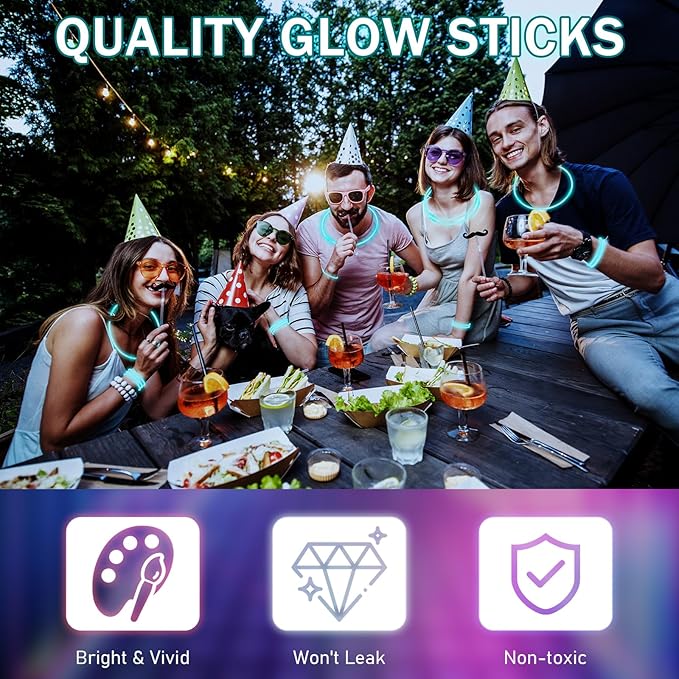 Hanaive 300 Pcs Glow Sticks Bulk 8 Inch Glow in The Dark Party Favors Neon Bracelets and Necklaces Light up Sticks with Connectors for Holiday Birthday Party Supplies(Aqua)