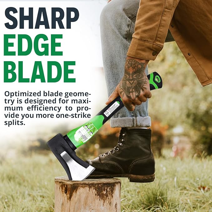 WilFiks Splitting Axe, 15??Camping Hatchet for Chopping and Kindling Wood and Branches, Forged Carbon Steel Hand Maul Tool for Gardening, Fiberglass Shock Reduction Handle with Anti-Slip Grip