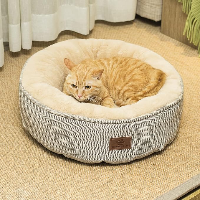 WINDRACING Cat Beds for Indoor Cats,Kitten Bed,Dog Bed for Extra Small Dogs Breeds,Puppy Kennel Bed, Comfy Durable Pet Sleeping Bed, Washable Roun Cat Bed & Non-Slip Bottom, Size 18"L x 18"W x 6.5"Th