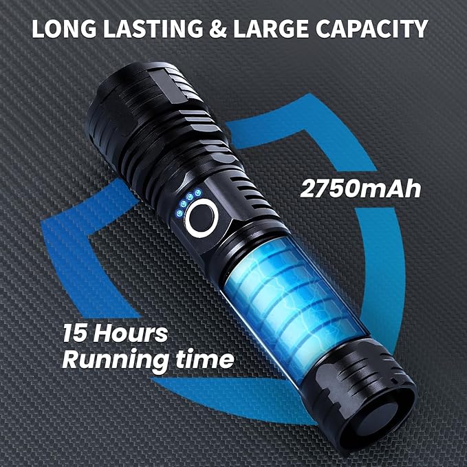 LED Flashlights High Lumens Rechargeable, 90,000 Lumens Brightest Handheld Flashlight, 5 Modes Powerful Multifunctional Flash Light Waterproof Flashlight for Home Camping