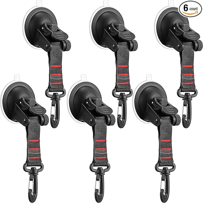 Maitys Heavy Duty Suction Cups with Hooks Tie Down Strong Suction Cup Anchor Car Camping Accessories Vacuum Outdoor Suction Cup with Hooks for Car Boat Awning Camping Tent Trap