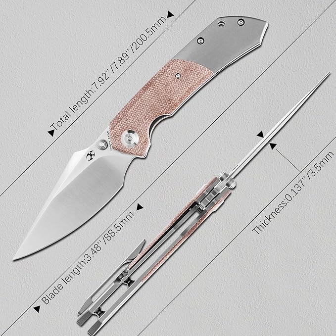 KANSEPT Fenrir Pocket Folding Knives for Men EDC Camping Folding Knife 3.48'' Satin CPM-S35VN Blade Pocket Folding Knife with Brown Micarta + Titanium Handle Everyday Carry K1034A6