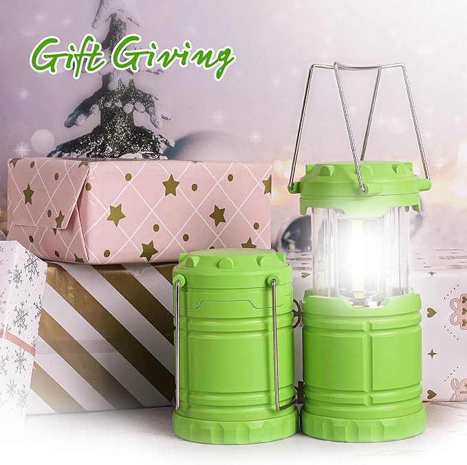 4-Pack LED Green Camping Lanterns, Portable Camping Lights, Outdoor Handled Lamps, Essential Emergency Lights for Power Outages, Hiking, Hurricane