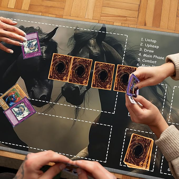 Playmat for MTG with Zones, 24 x 14 inches Game Play Mat for MTG TCG, Trading Card Game Play Mat Desk Mats with Stitched Edges Non-Slip Base, Two Horses