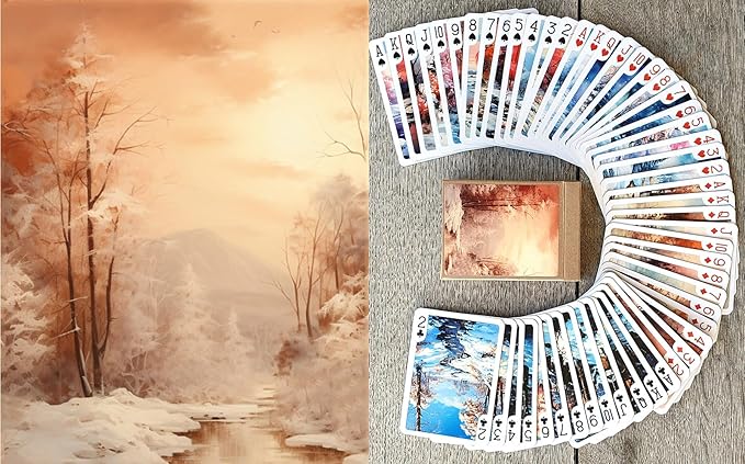 Frosty Morning Playing Cards (Poker Deck 54 Cards All Different) Frosty Winter Forest Landscapes and Enchanting Scenery Vintage Book Illustration