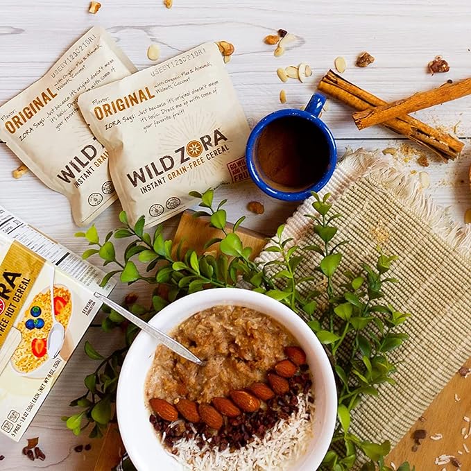 Wild Zora Instant Grain-Free Hot Cereal - Tasty Paleo Friendly Cereals, Instant Hot Meal, Breakfast to Go, Oatmeal Substitute, No Added Sugar, Grain, Dairy, or Soy, Gluten Free, Original Flavor, 5-pack