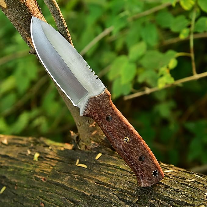 Fixed Blade Tracker Knife - 9.6 Inch Stainless Steel Razor Sharp Blade Full Tang Bushcraft Knife with Premium Leather Sheath. Ideal For Hunting, Outdoor Camping, Hiking, Skiing