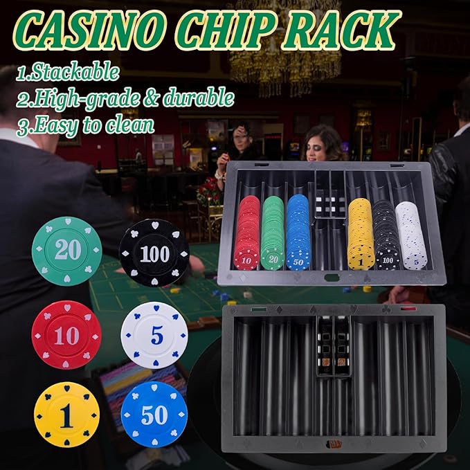5 in 1 Super Casino Game Set: Blackjack/Roulette/Craps/Texas Hold'em/Poker Kit with Shoe+Discard Tray+360 Chip+8 Deck Card+Roulette Wheel+2 Felt+Stratedgy Card+Chip Rake, Casino Poker Set