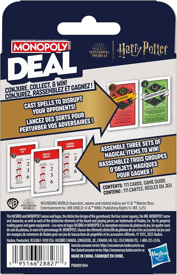 Monopoly Deal: Harry Potter Card Game | Family Games for Kids and Adults | Ages 8 and Up | 2 to 5 Players | 15 mins. | Travel Size