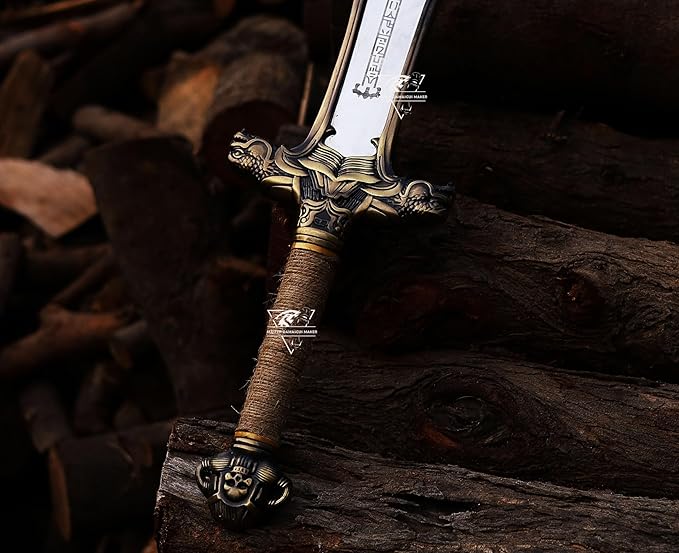 Conan The Barbarian Sword ??Real Full Tang Atlantean Swords | 5160 Carbon Steel, Brass Fittings & Leather Sheath | Medieval Fantasy King Sword Prop | Gift for Him, Christmas, Viking Gift for Him