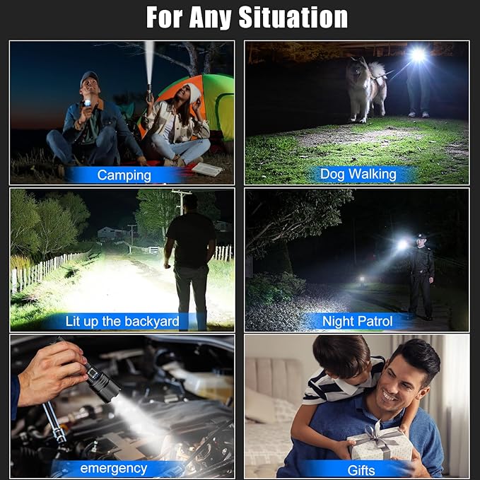 Goreit Flashlight High Lumens Rechargeable, 2000 Lumen Led Flashlights XHP70.2 USB Super Bright Flash Light Battery Powered, Powerful Handheld Flashlights for Emergencies Camping, IP67 Waterproof