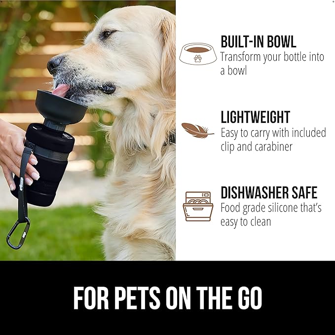 GORILLA GRIP Dog Water Bottle, Portable Water Bowl Dispenser for Dogs, 16 oz Leak Proof Pet Travel Squeeze Bottles, Food Grade Silicone, to Go Puppy Essentials, Hiking Camping Trip Accessories, Black