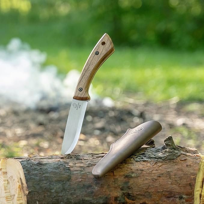 BeaverCraft Bushcraft Knife Full Tang Carbon Steel with Leather Sheath ??Camping Bush Knife Fixed Blade ??Outdoor Bushcraft Knives BSH1 Dune
