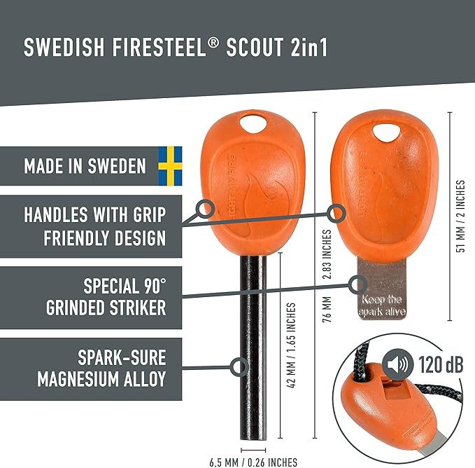 Light My Fire Flint Fire Starter Ferro Rod Survival Tool Scout — Fire Steel Bushcraft Gear — Flint and Steel Magnesium Fire Starter Kit — 2-in-1 Fire Starters for Campfires — 3,000 Strikes