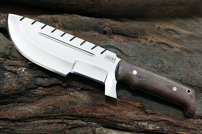 GCS Handmade D2 steel Hunting Knife G10 Handle Fixed Blade Knife Right Hand Scout Carry Buffalo leather Sheath and Sharpening Stone for Hunting Camping Survival and EDC