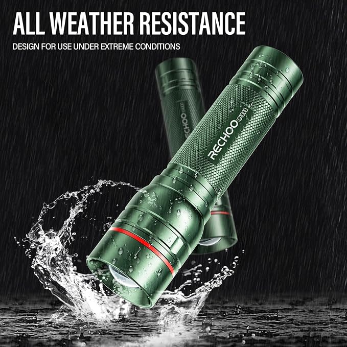 Rechargeable Flashlights High Lumens, G1000 Super Bright Flash Light, Small Zoomable LED Flashlight with 3 Lighting Modes, Portable Tactical Flashlight for Camping Essentials (Battery Included)-Green