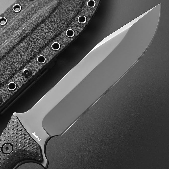 GTK2 Fixed Blade Knife AUS-10 Steel Blade Nylon Fiberglass Handle Full Tang EDC Tool Knifes for Outdoor Camping Survival Adventure Bushcraft (black)
