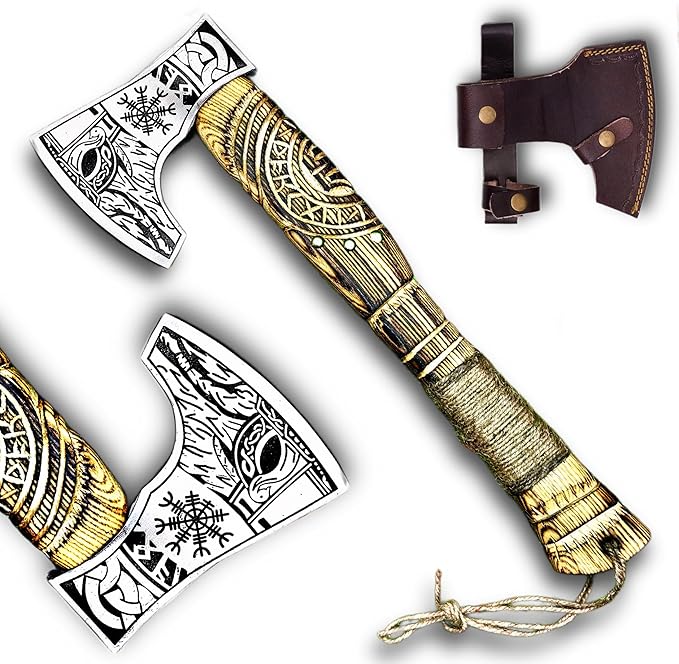 AX-7992 Custom Gift Forged Carbon Steel Viking Axe with Rose Wood Shaft, Viking Bearded Camping Axe, Mens Gift, Poshland Axe
