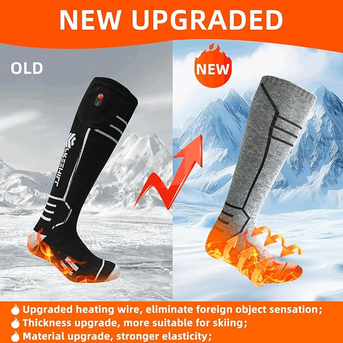 FREEHILL Merino Wool Heated Socks for Men Women, 5000mAh One-Click Control Rechargeable Cold Weather Heated Ski Socks