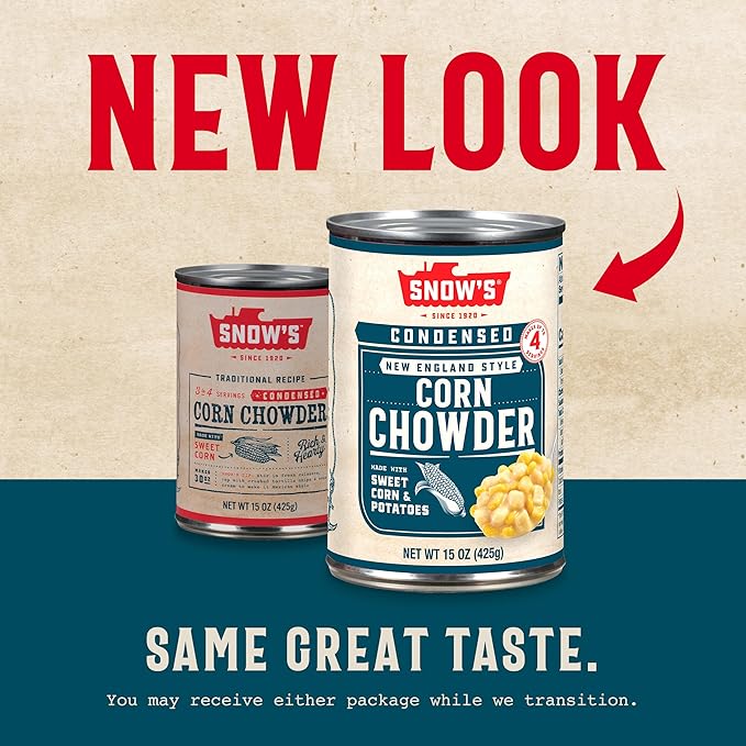 Snow's Condensed Corn Chowder, 15 oz Can (Pack of 12) - Creamy and Comforting Chowder with Corn, Spices and Hearty Potatoes