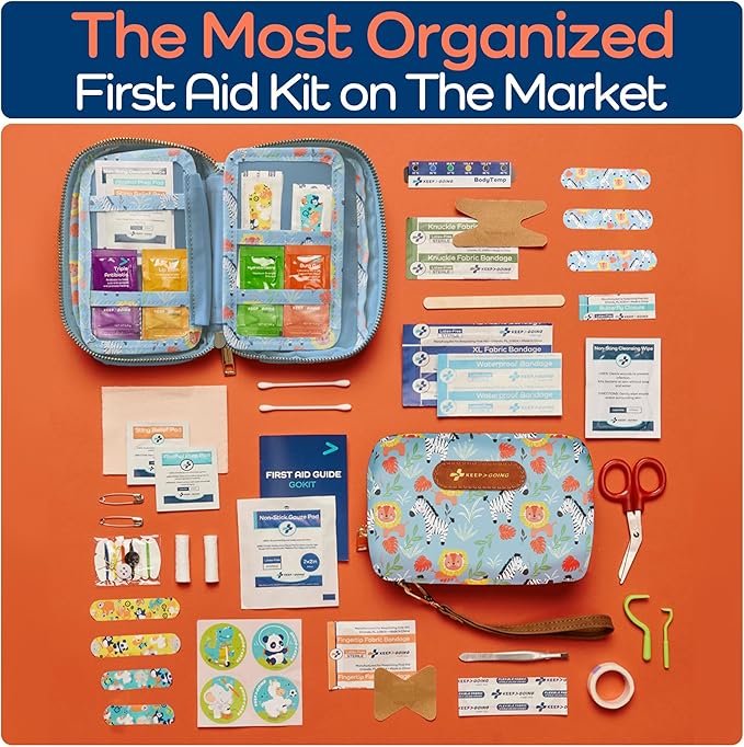 KeepGoing Travel First Aid Kit for Kids ??130 Pc. for Car, Home, Purse, Diaper Bag & Backpack with Latex-Free Bandages - Mini First Aid Kit Travel Size TSA-Approved