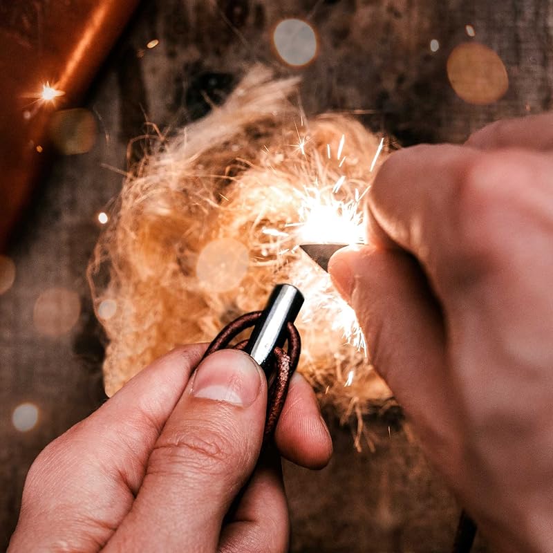 Spark Necklace - Functional & Stylish Fire Starter Necklace, Made In USA, Zirconia & Ferrocerium Pendant Firestarter Tool on Leather Cord, Survival Flint & Steel for Everyday Carry, Men & Women, White