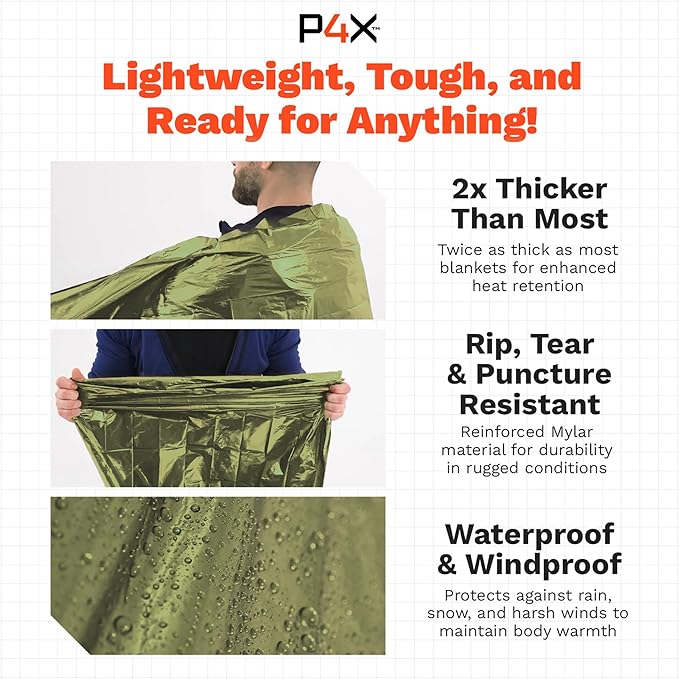 PREPARED4X Mylar Blankets 8 Pack - Waterproof Emergency Blanket - Rip and Tear Resistant Survivalist Gear - Emergency Thermal Blanket for Outdoor Survival