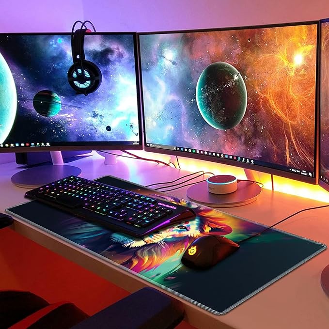 Playmat for MTG, 24 x 14 inches Game Play Mat for MTG TCG and Other Card Games, Trading Card Game Play Mat Desk Mats with Stitched Edges Non-Slip Base, Art Lion
