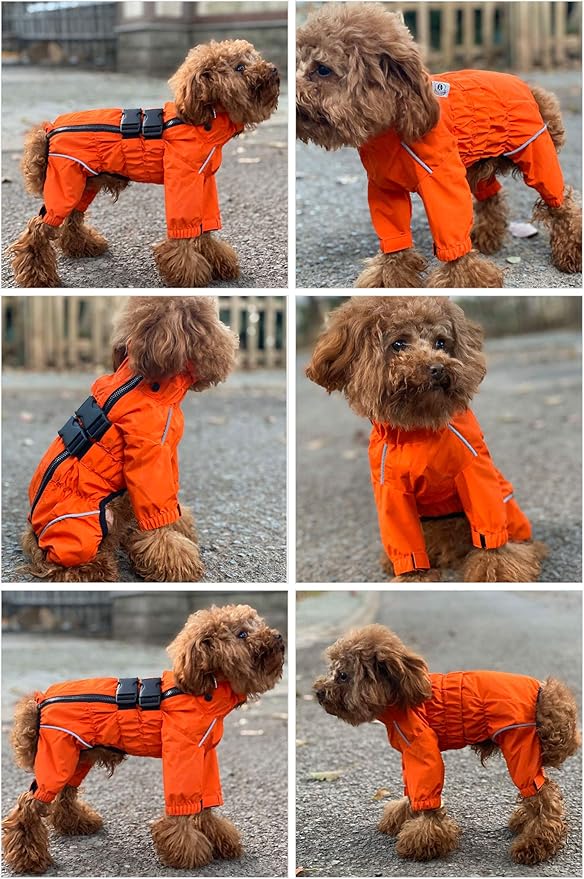 Dogs Waterproof Jacket, Lightweight Waterproof Jacket Reflective Safety Dog Raincoat Windproof Snow-Proof Dog Vest for Corgis Dachshund Small Medium Large Dogs Orange D-L