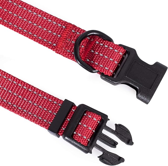 Mile High Life Dog Collar | Nylon Reflective Dog Collars | Light Weight Puppy Collars | Red Dog Collars for Medium Dogs (Solid Red, Medium)