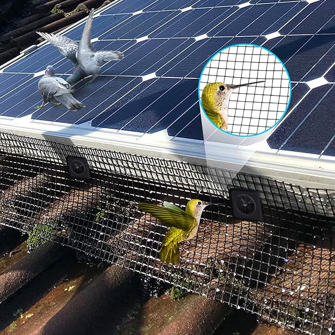 Solar Panel Bird Guard Mesh - 70 Aluminum Fasteners 8in x102Ft Solar Panel Critter Guard for Separate Critters, Pigeons, etc. from Solar Panel
