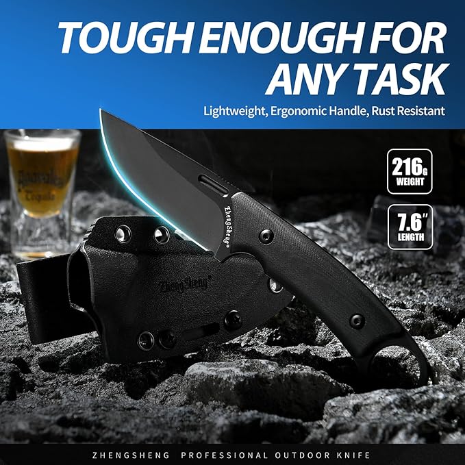 Fixed Blade Knife with Sheath, 3.2??DC53 Steel blade with Black Titanium Coating and G10 Handle Full Tang Outdoor Camping Hiking Survival Knives for Men Women