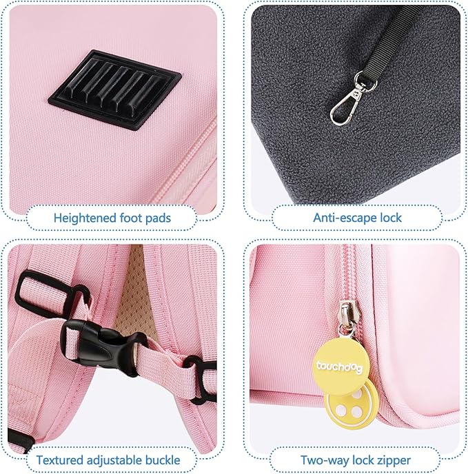 Pet Carrier Backpack, Dog Backpack with Waterproof Pu Leather, Cat Backpack with Breathable Mesh, Pet Bag Suitable for Climbing, Hiking, Traveling(Pink)