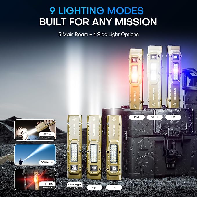 EDC Tactical Flashlight, Flat Flashlights Rechargeable,Dual-Switches LED Small Flashlight with Digital Display,Stainless Steel 8 Modes Pocket Flash Light for Home, Camping,and Emergency Use