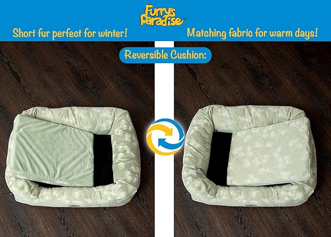 Furry's Paradise Foam Cuddler Waterproof Bolster Pet Bed with Reversible Cushion, Recycled Fibers and Non-Slip Bottom. (Blown Dandelions, Orthopedic Large)