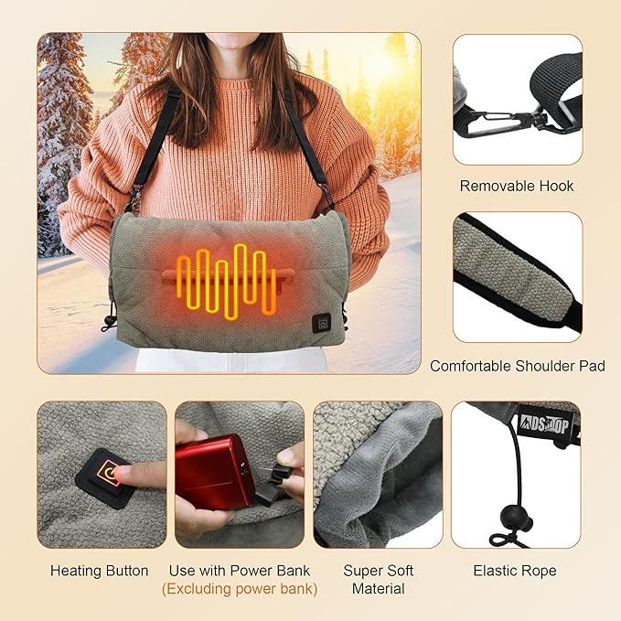 MDSTOP Heated Hand Warmer Pouch, Hand Warmers Rechargeable, Portable Electric Heated Hand Muff, Heated Gloves for Women, Men, Kids, Hunting,Fishing,Camping,Golf & Xmas Gifts(No-Battery)