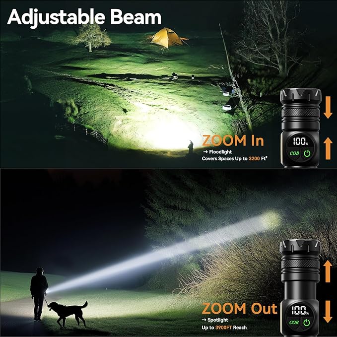 Flashlight Rechargeable 2000 High Lumens Ultra-Bright Covers 3200 ft² Focus Up to 3900 feet,IPX7 Waterproof Tactical LED Flashlight with COB SideLight & Magnetic Base for Camping Home Emergency