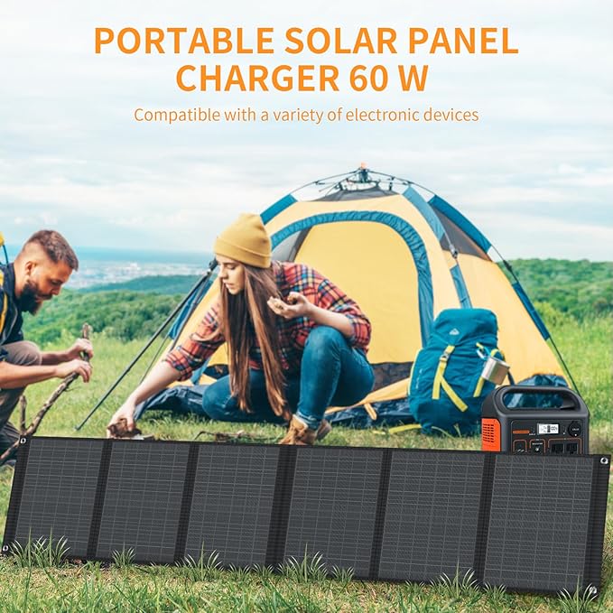 Portable Solar Panel ??60W Foldable Solar Panels with 5V USB and 18V DC for Camping,Cell Phone,Tablet and 5-18V Devices ??Compatible with Solar Generators Power Stations
