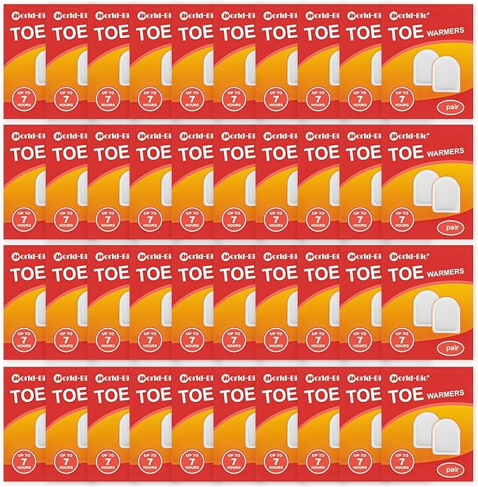 WORLD-BIO Toe Warmers Adhesive 10/20/30/40 Pairs - Long Lasting Safe Natural Odorless Air Activated Warmers Up to 8 Hours of Heat - Heated Insoles Toe Foot Warmers Keep Foot Warm in Chill Winter