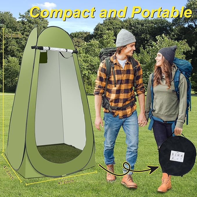 Pop Up Shower Tent for Camping, Portable Outdoor Privacy Shower Tent with 6000mAh Rechargeable Shower