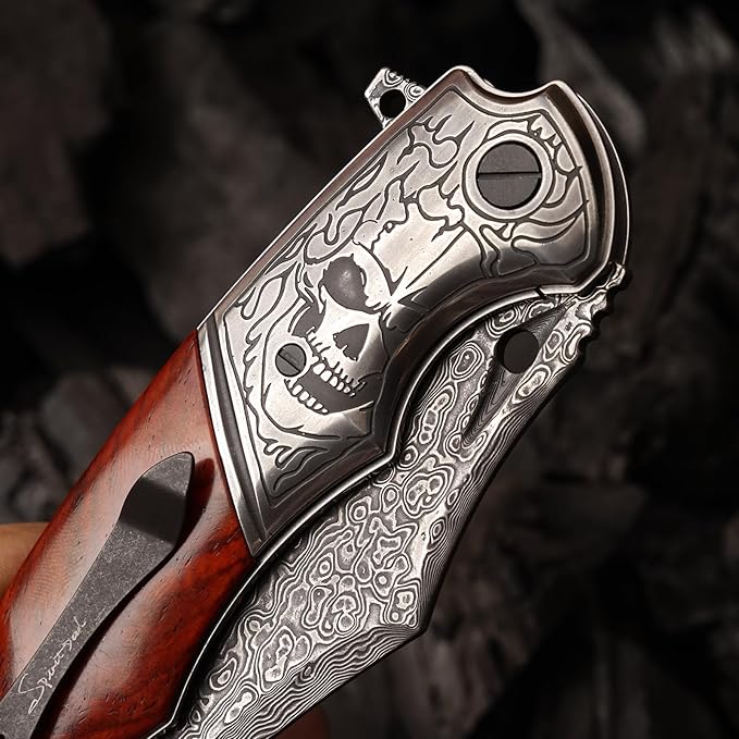 VG10 Core Damascus Steel Folding Knife Suitable for EDC, 4.13 "rosewood Handle, Lined Lock, Outdoor Survival Camping, Suitable for Men and Women