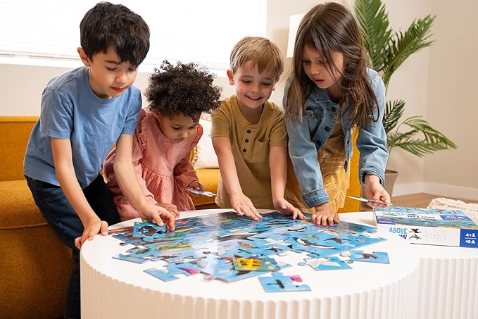Crocodile Creek Above + Below 48-Piece Jigsaw Floor Puzzle - Fun Floor Puzzles for Kids Ages 4-8 - Day at The Dinosaur Museum - 18 x 24 inches Finished