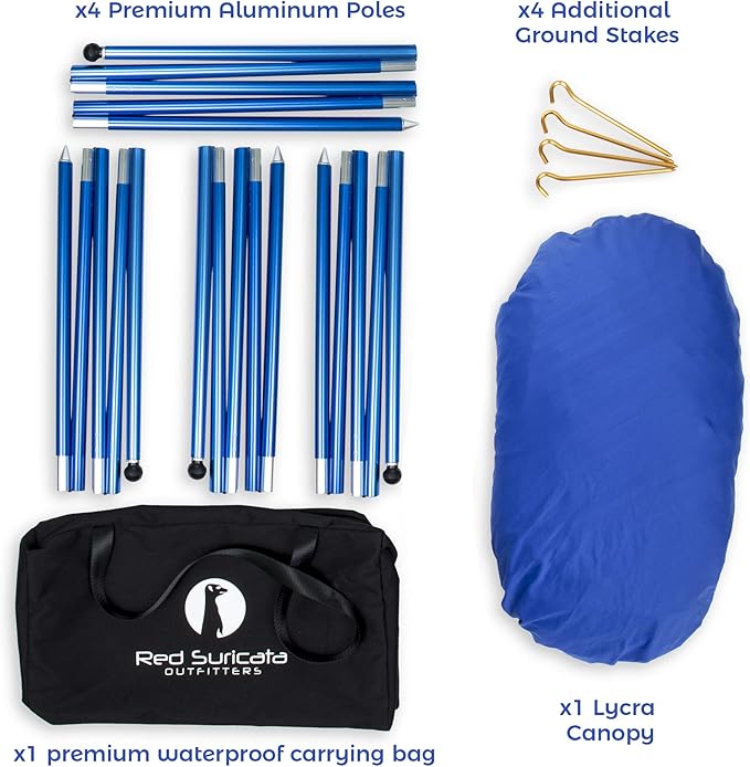 Red Suricata Family Beach Tent & Canopy, UPF50 Sun Shade, Sunshade With 4 Aluminum Poles, 4 Pole Anchors & Sand Shovel, Medium & Portable Sun Shelter Tarp (Medium, Blue)