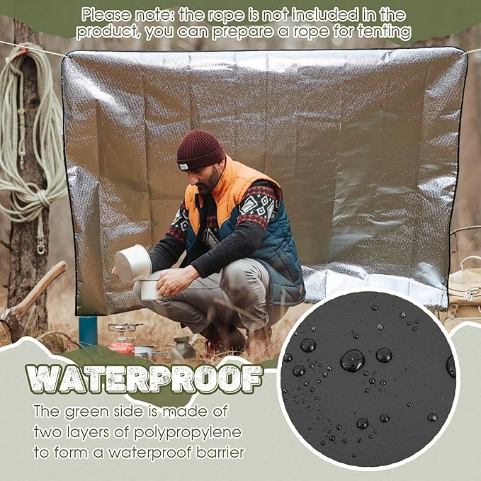 Kingdder 2 Pcs Heavy Duty Emergency Blanket for Survival 60 x 82 Inches Thermal Tarp Insulated Tent Camping Tarp Infrared Blocked Blankets for Rescue Camping Hiking(Black)