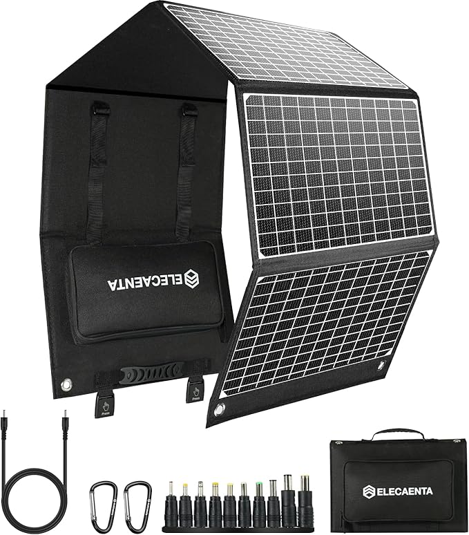 ELECAENTA 60W Portable Solar Panel, 45W USB C & QC 3.0 for Cellphone Tablet Camera Drones, 24% High Efficiency, Foldable Monocrystalline ETFE Solar Charger for Power Station Outdoors Camping RVs