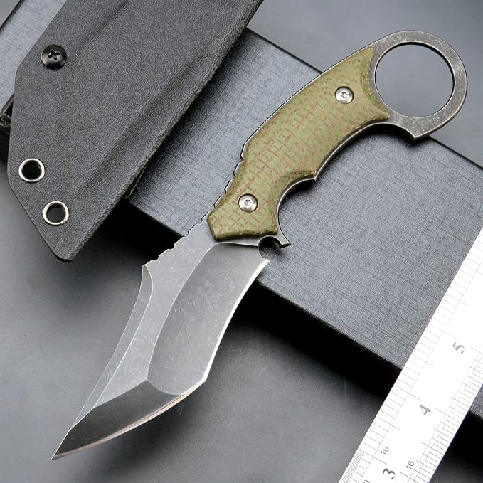C1117 Fixed Blade Knife,D2 Steel Blade +Micarta Handle Outdoor EDC Survival Claw Knife with Kydex Sheaths(Green) …