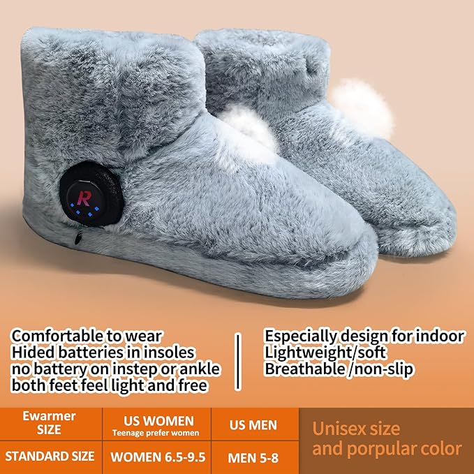 Rechargeable Walking Foot Warmer for Cold Feet, Cordless Graphene Heated Boots for Women Indoor, 4-8 Hours Heat, Washable & Removable, Electric Heated Slippers