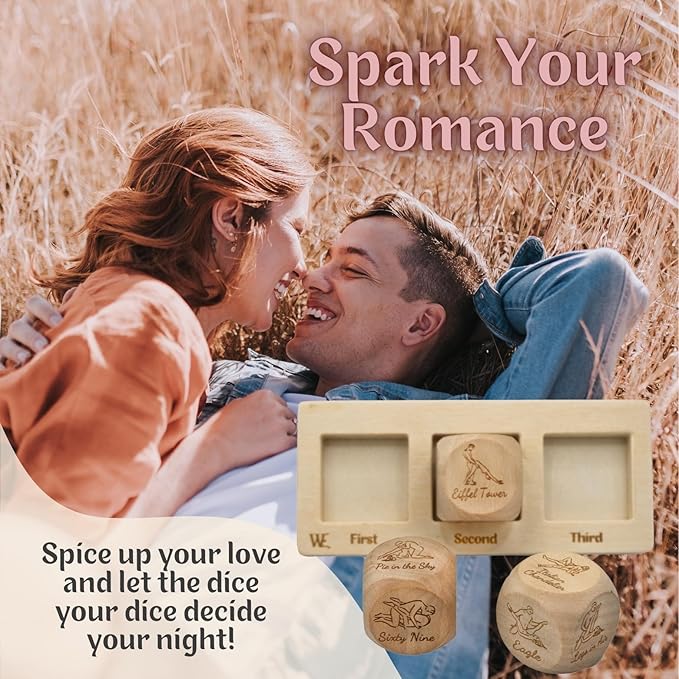 Date Night Dice Game Love Set - 3 Positions Dice, Decision Coin, Board & Carry Bag - Date Night Gifts for Couples Games, Bachelorette Party Favors, Bridal Shower Gifts Couples Gift for Him and Her